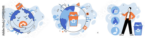 Waste disposal. Vector illustration. Recycling is powerful tool in reducing pollution and conserving resources, as it transforms waste into valuable raw materials for new products The metaphorical