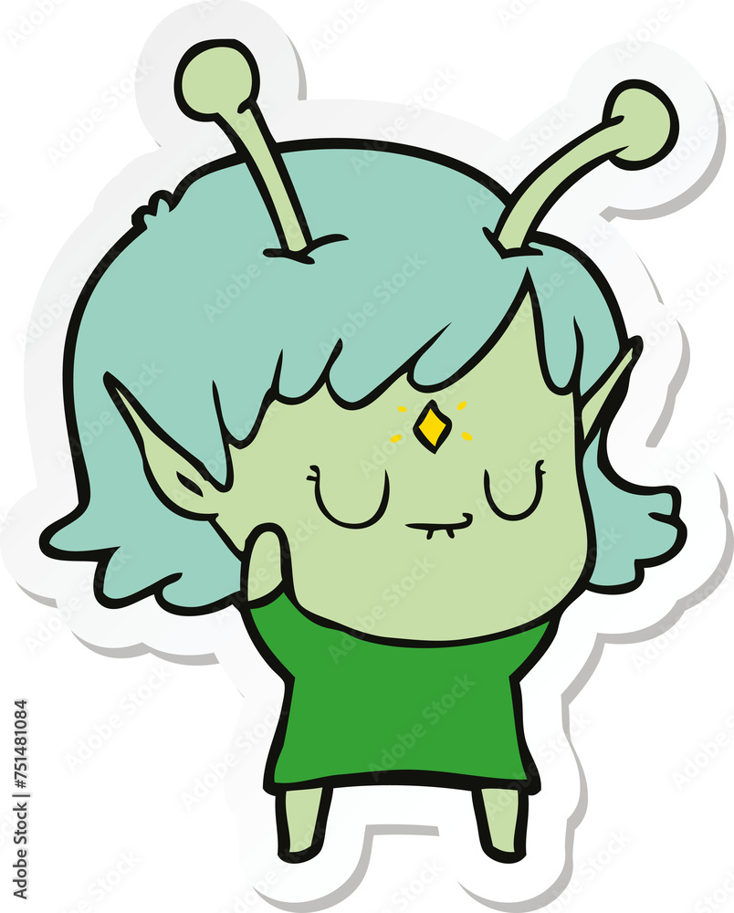 sticker of a cartoon alien girl sticker of a cartoon alien girl
