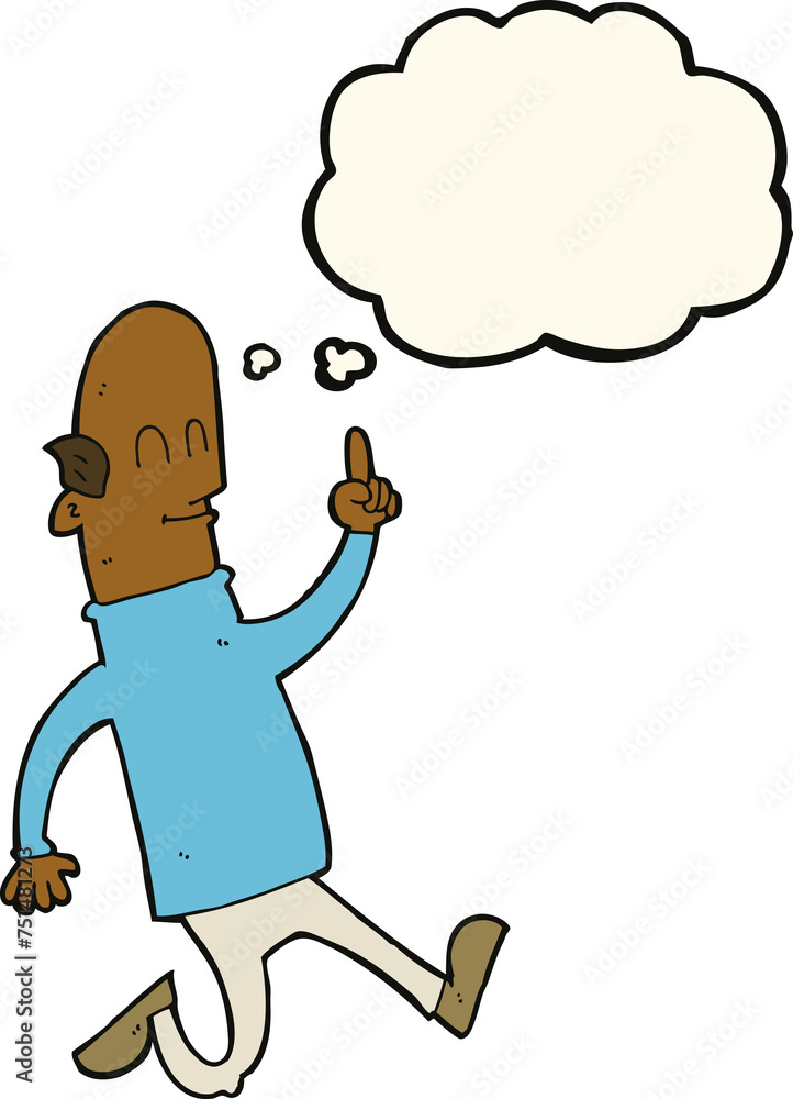 Fototapeta premium cartoon bald man with idea with thought bubble