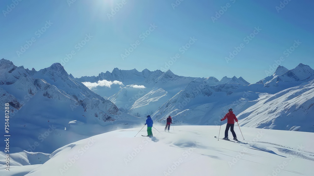 skiers on mountainside skiing in winter season white snow