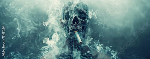 Abstract background with skeleton of smoker with cigarette. Concept of bad habits and healthy lifestyle.