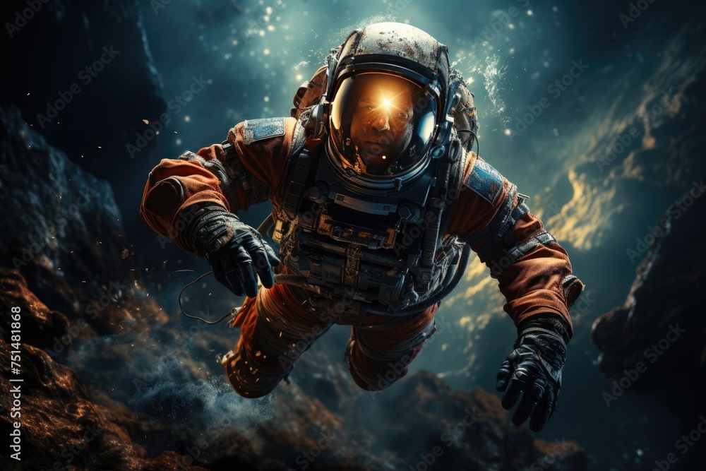 portrait of astronaut in outer space. Generative AI portrait of astronaut in outer space. Generative AI