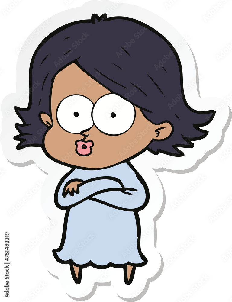 Obraz premium sticker of a cartoon girl pouting