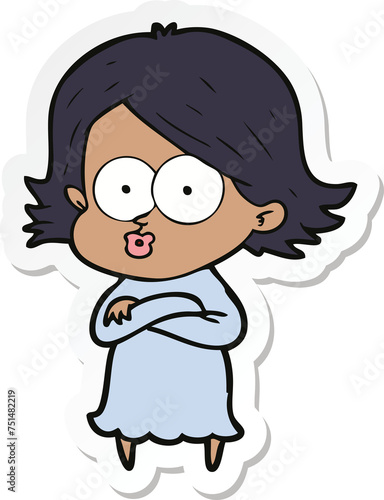 sticker of a cartoon girl pouting