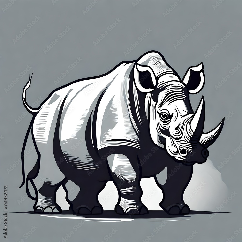 Fototapeta premium A simple yet impactful depiction of a charging rhinoceros in a sleek, modern vector logo, expressing strength and untamed spirit.