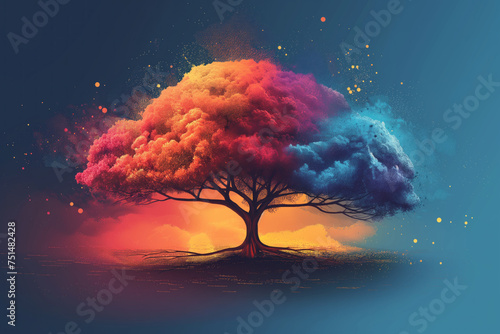 A colorful brain is shown with a tree in the middle. Generative Ai
