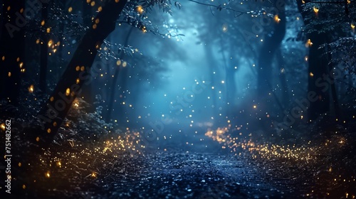 Mystical night in the woods, fireflies glowing like stars, casting a spell of beauty and awe. photo