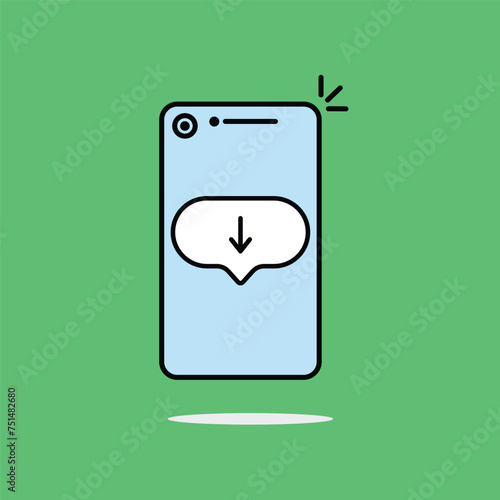 linear cartoon phone with download message. flat simple style trend modern graphic design web element. concept of electronic media device with software installation or easy sending app or application