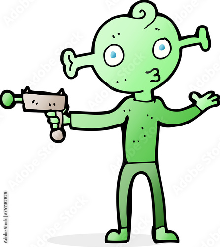 cartoon alien with ray gun