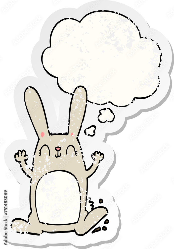 cartoon rabbit and thought bubble as a distressed worn sticker cartoon rabbit and thought bubble as a distressed worn sticker