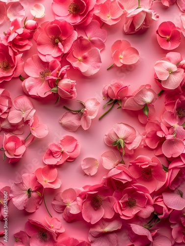 An exquisite arrangement of pink blossoms evenly spread on a soothing pink background  symbolizing spring and the bloom of nature