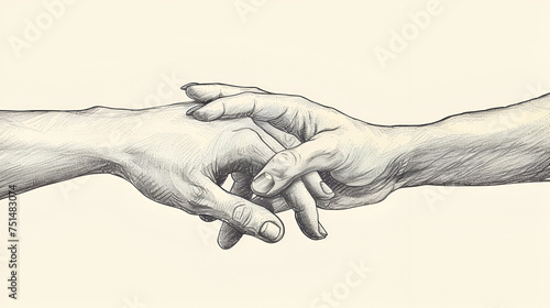 Tender Engraving of a Couple Holding Hands  Expressing Everlasting Love and Affection. Vintage Artwork with Intricate Details. Perfect for Wedding Invitations and Romantic Designs. Generative Ai