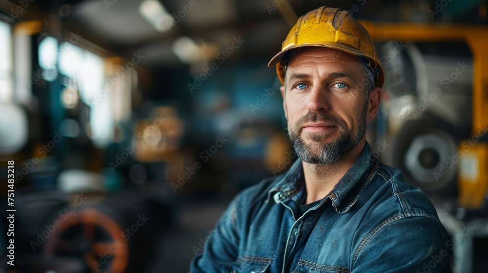 A skilled male auto mechanic stands ready to assist customers in a well-equipped auto repair shop. A skilled male auto mechanic stands ready to assist customers in a well-equipped auto repair shop.