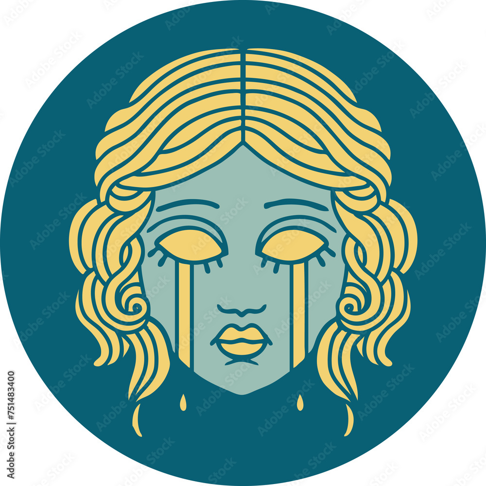 tattoo style icon of female face crying tattoo style icon of female face crying