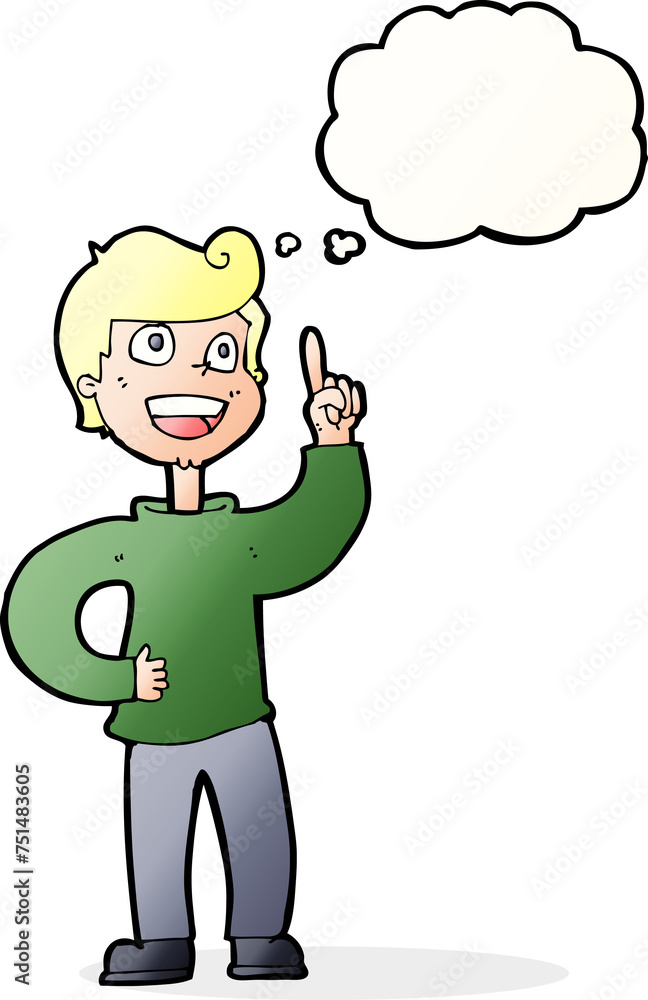cartoon boy with great idea with thought bubble cartoon boy with great idea with thought bubble