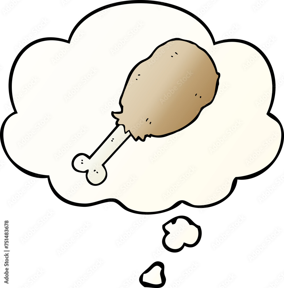 cartoon chicken leg and thought bubble in smooth gradient style cartoon chicken leg and thought bubble in smooth gradient style