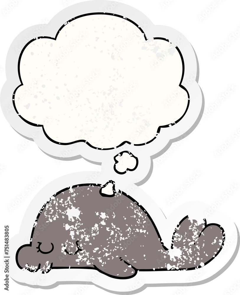 Fototapeta premium cartoon seal and thought bubble as a distressed worn sticker