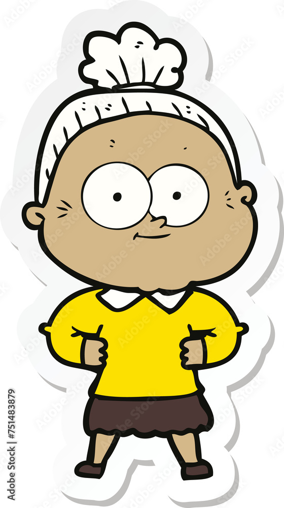 sticker of a cartoon happy old woman sticker of a cartoon happy old woman