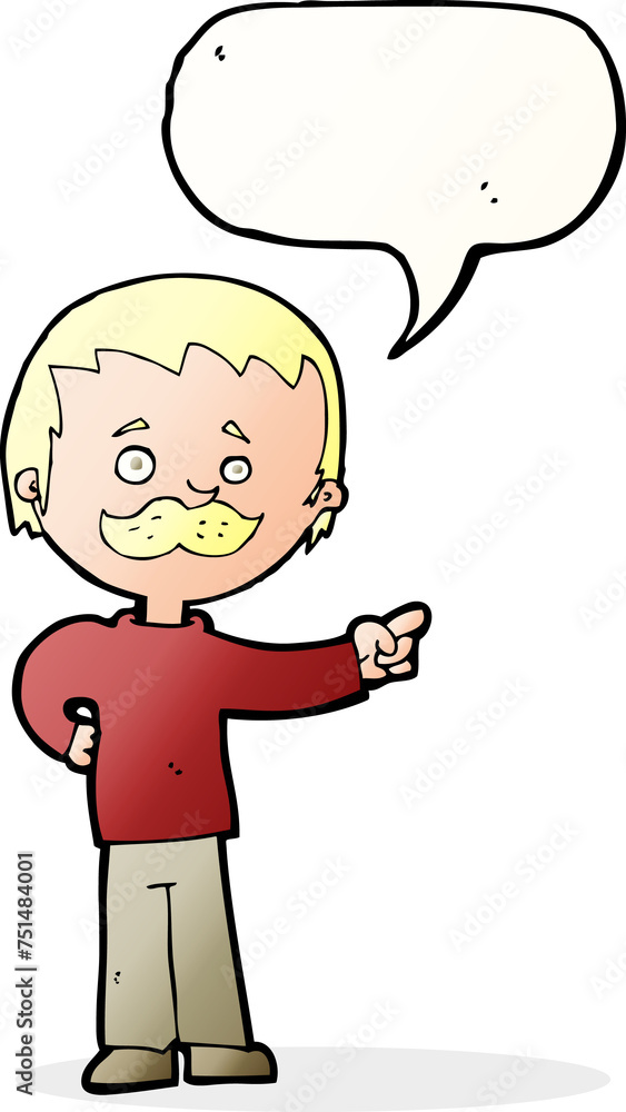 cartoon man with mustache pointing with speech bubble cartoon man with mustache pointing with speech bubble