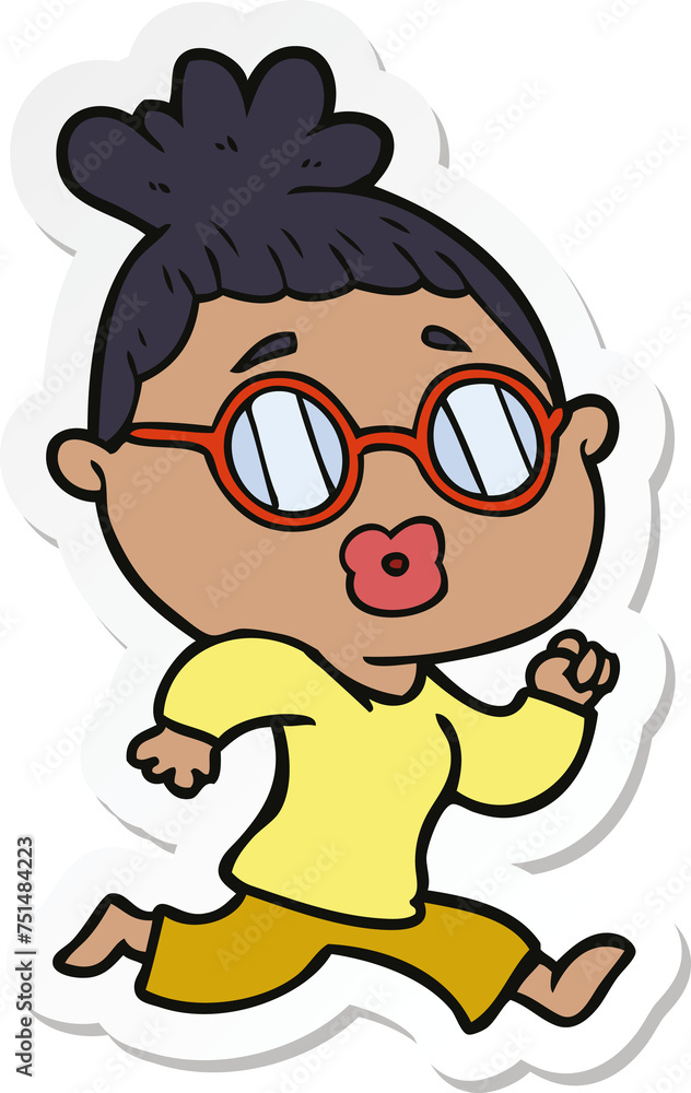 sticker of a cartoon woman wearing spectacles sticker of a cartoon woman wearing spectacles