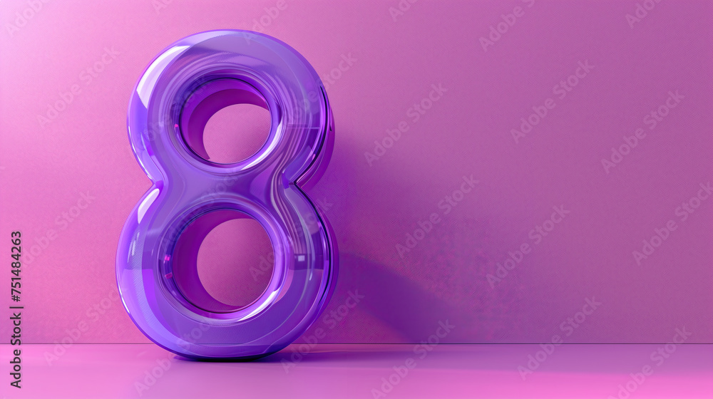 8 ocho número escrito con el 8 violeta fondo lila claro liso lado