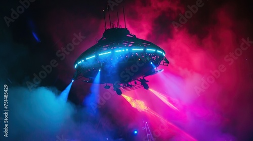 A spaceship illuminates the night its arrival at the festival making an unforgettable impact