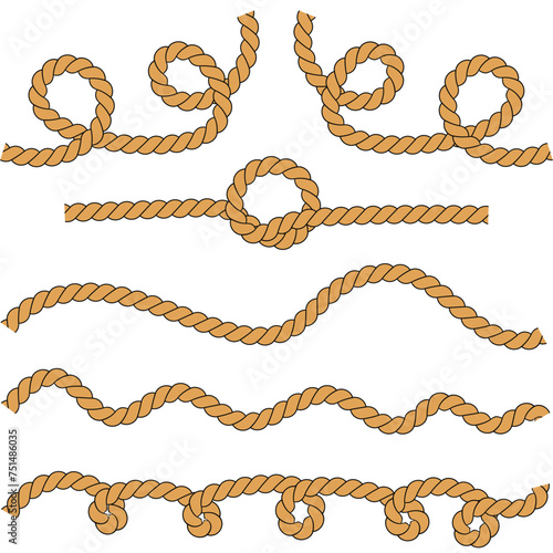  nautical set of rope in different styles vector eps isolated on white background