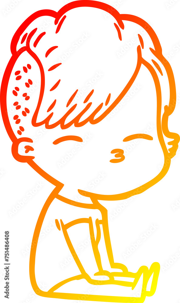 warm gradient line drawing cartoon squinting girl warm gradient line drawing cartoon squinting girl