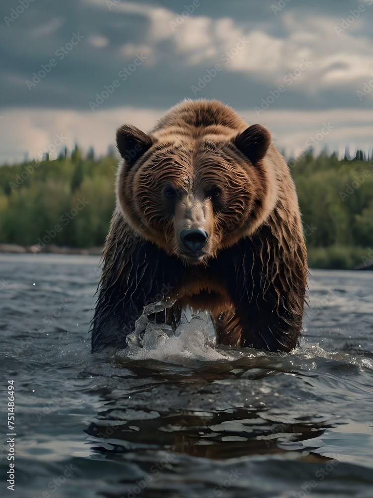 bears hunt fish on the river bank, HD, 8K, aestethic, cinematic photography bears hunt fish on the river bank, HD, 8K, aestethic, cinematic photography