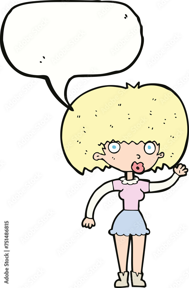 cartoon woman waving with speech bubble cartoon woman waving with speech bubble