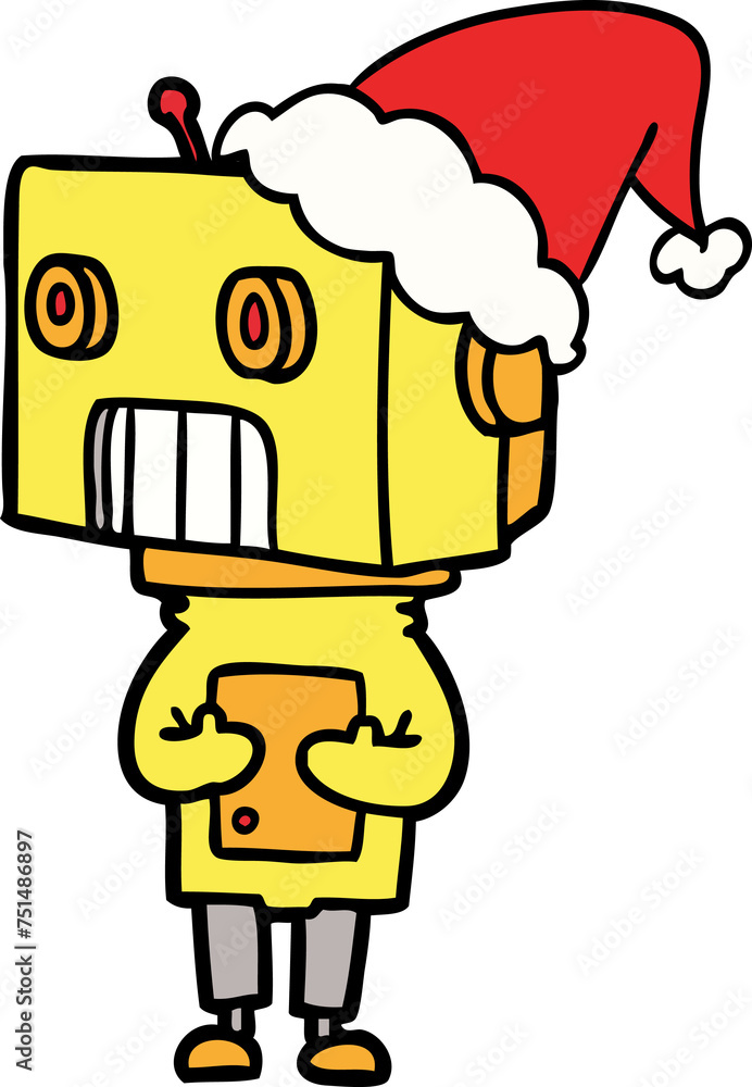 line drawing of a robot wearing santa hat line drawing of a robot wearing santa hat
