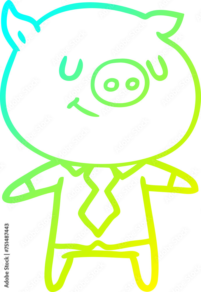cold gradient line drawing happy cartoon smart pig cold gradient line drawing happy cartoon smart pig