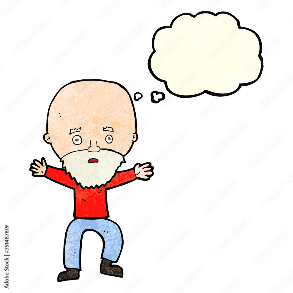 cartoon panicking old man with thought bubble cartoon panicking old man with thought bubble