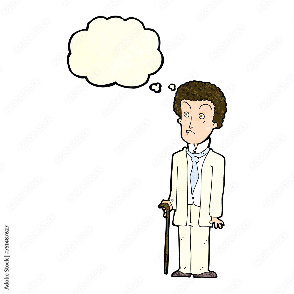 cartoon unhappy gentleman with thought bubble