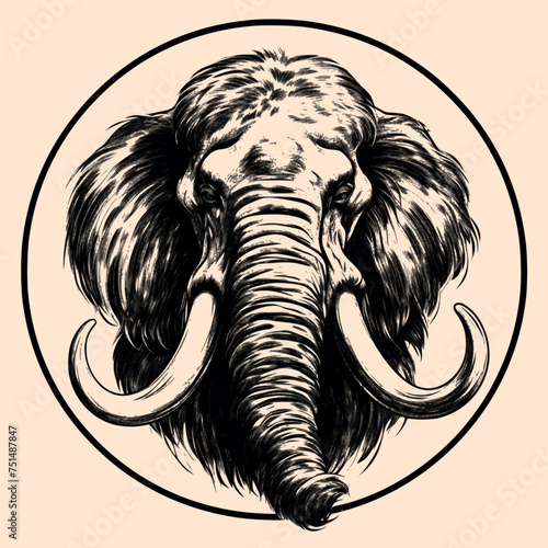 Black and White Mammoth Outline Silhouette Ornament Vector Art for Logo and Icon, Sketch, Tattoo, Clip Art