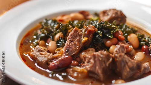 Hearty beef and bean stew closeup