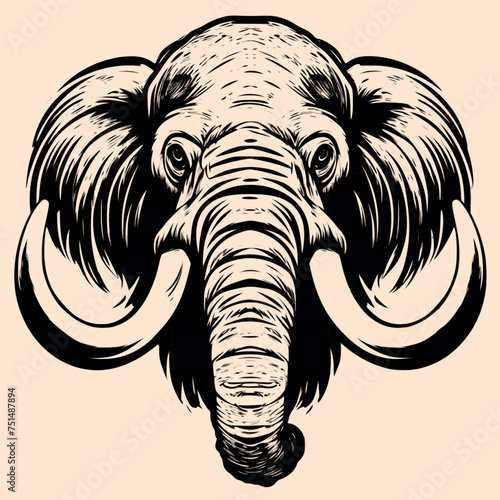 Black and White Mammoth Outline Silhouette Ornament Vector Art for Logo and Icon, Sketch, Tattoo, Clip Art