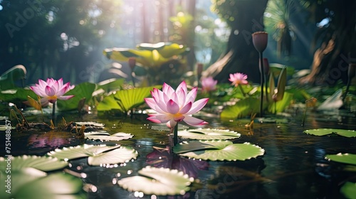Lotus flowers in tropical swamp
