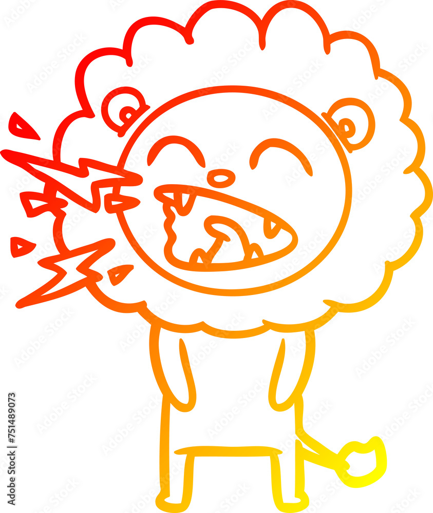 warm gradient line drawing cartoon roaring lion warm gradient line drawing cartoon roaring lion