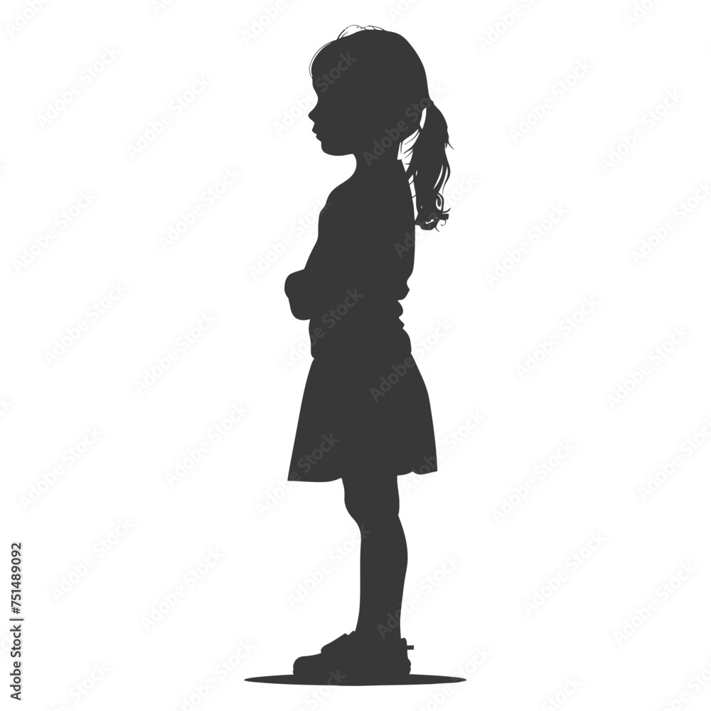 Silhouette caucasian girl alone black color only Silhouette caucasian girl alone black color only