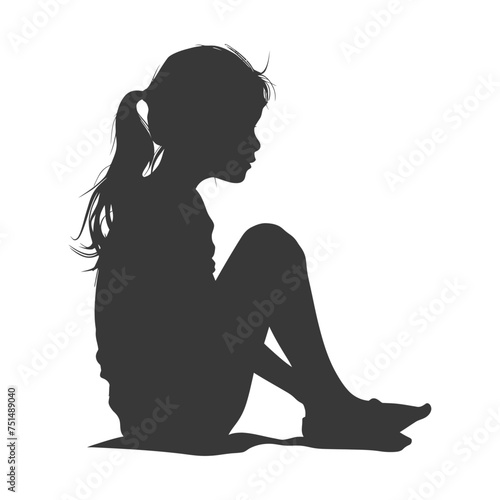 Silhouette caucasian girl alone black color only
