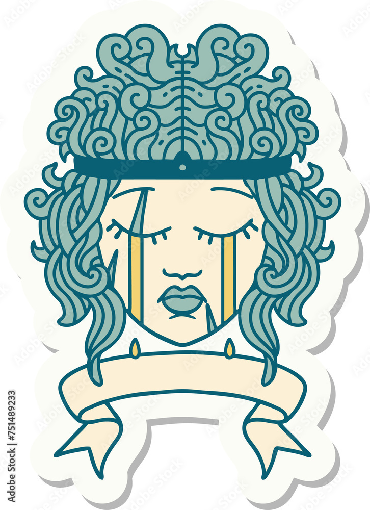 crying human barbarian with banner sticker crying human barbarian with banner sticker
