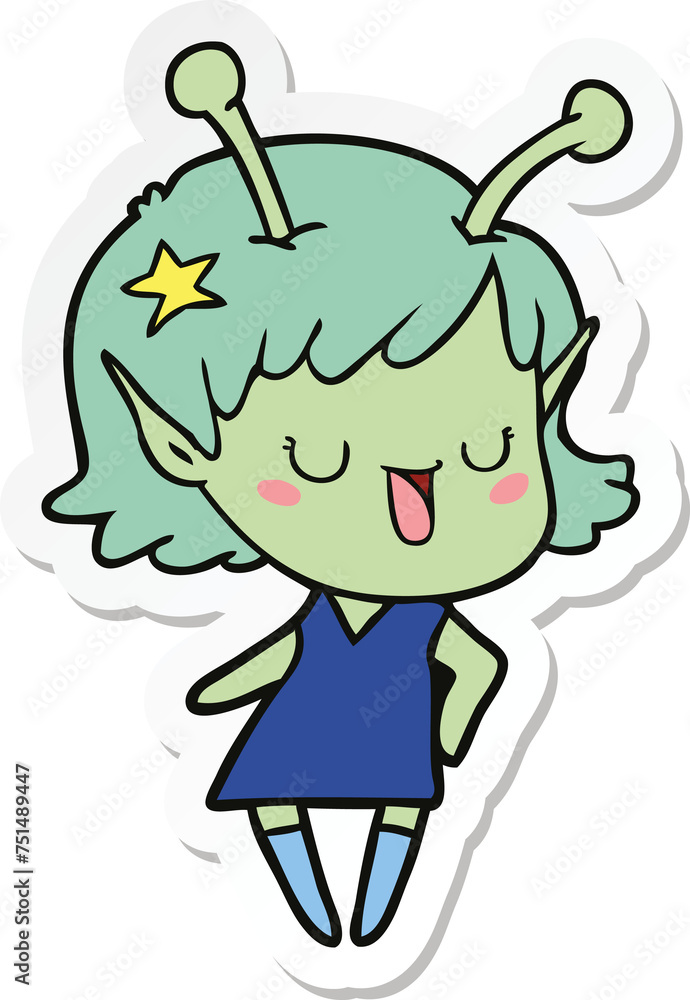sticker of a happy alien girl cartoon laughing sticker of a happy alien girl cartoon laughing