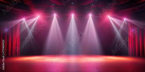 Theater stage light background with spotlight illuminated the stage for opera performance. Stage lighting. Empty stage with bright colors backdrop decoration.