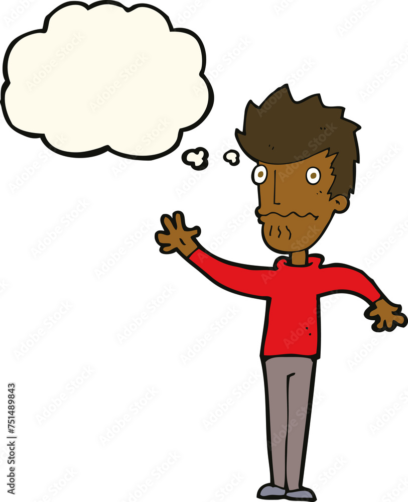 cartoon worried man reaching out with thought bubble cartoon worried man reaching out with thought bubble
