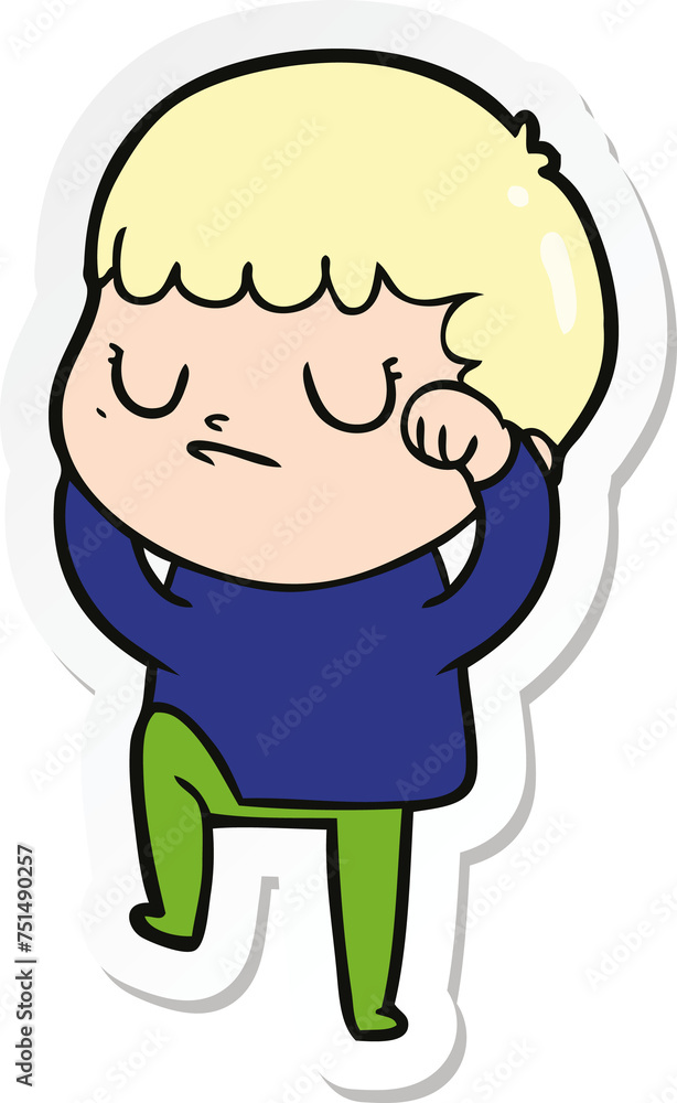 sticker of a cartoon grumpy boy