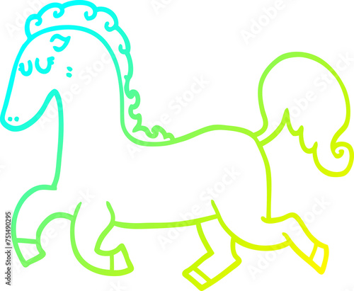 cold gradient line drawing cartoon horse running