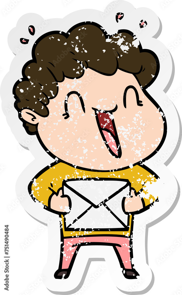 distressed sticker of a cartoon happy man distressed sticker of a cartoon happy man