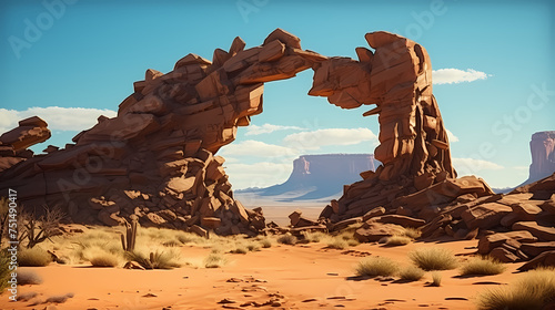 Surreal desert landscape decorated with massive, gravity-defying stone arches