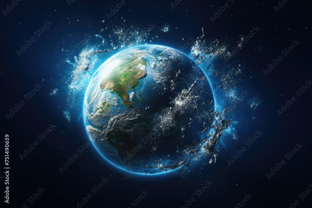 earth planet in splash of water. view of outer space
